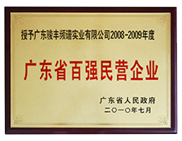 广东省人民政府授予骏丰频谱公司“2008-2009年度广东省百强民营企业称号”